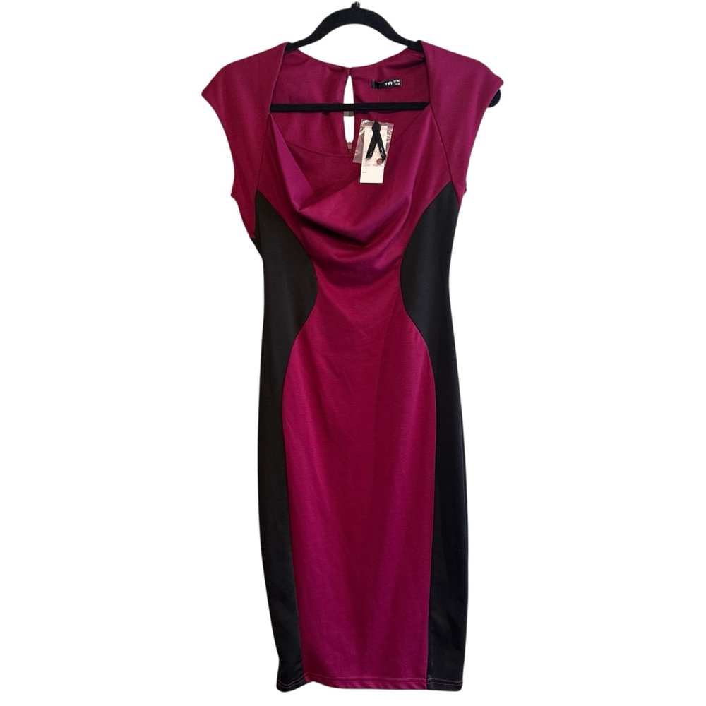 NWT TFNC London Molly dress plum black colorblock bodycon cocktail holiday L